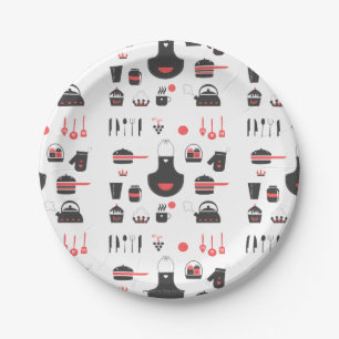 Assiettes En Carton Cuisine, Mignon Rouge et Noir, Vintage, Rétro