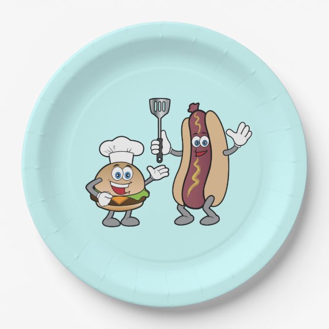 Assiettes En Carton Cuisinier- de plats de partie de cheeseburger et (Devant)