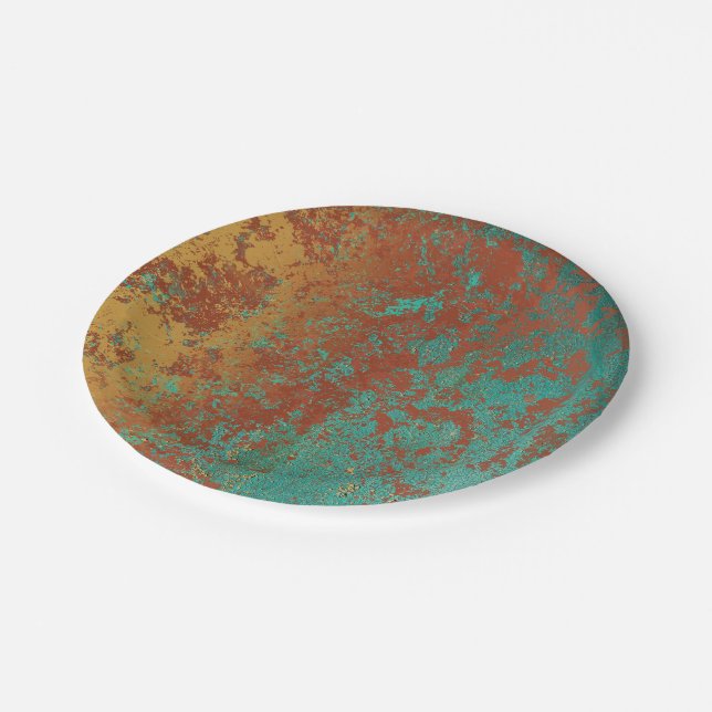 Assiettes En Carton Cuivre Turquoise Bleu Orange Texture Brown (Angle)