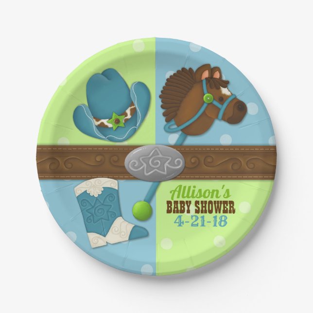 Assiettes En Carton Cupcake Cowboy Baby Boy Douche 7" Plaque en papier (Devant)
