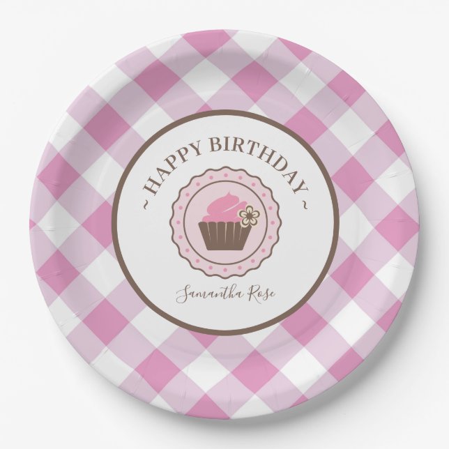 Assiettes En Carton Cupcake et En vichy BBQ rose (Devant)