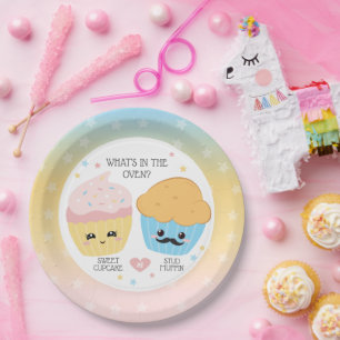 Assiettes En Carton Cupcake ou Stud Muffin Révélation de genre