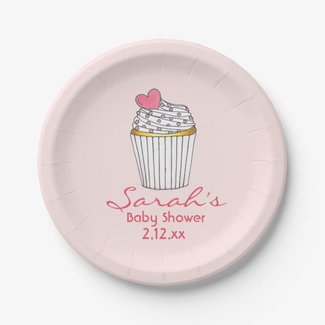 Assiettes En Carton Cupcake rose Personnalisé fille Fête des mariées b (Devant)