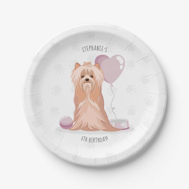 Assiettes En Carton Curte Yorkshire Terrier Anniversaire (Devant)