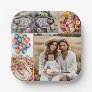 Assiettes En Carton Custom Baby Photo Paper Plate – Brown Frame 