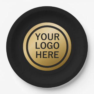 Assiettes En Carton Custom Business Logo Luxury Black and Gold Paper
