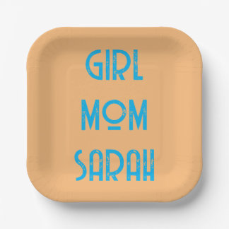 Assiettes En Carton custom GIRL MOM BABY SHOWER peach Paper Plate