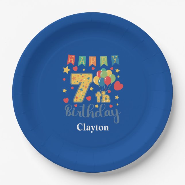 Assiettes En Carton Custom Happy 7th Birthday Party (Devant)