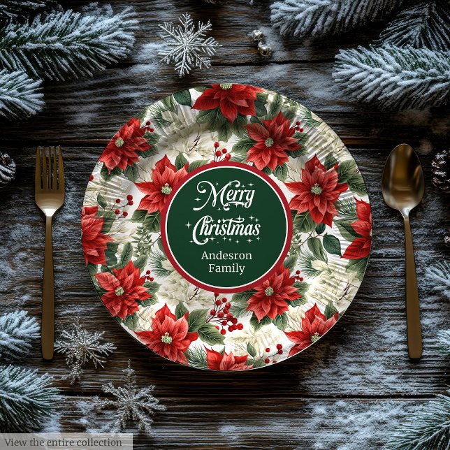 Assiettes En Carton Custom Name Red Poinsettia Christmas Party Plates  (Custom Name Red Poinsettia Christmas Party Plates )