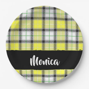 Assiettes En Carton Custom name yellow plaid