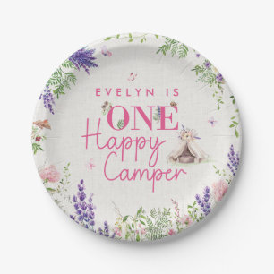 Assiettes En Carton Custom One Happy Camper Baby Girls First Birthday
