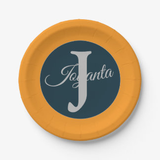 Assiettes En Carton Custom  orange greay blue Monogram Elegant