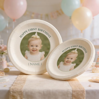Assiettes En Carton Custom Photo Birthday Sticker -Personal Invitation