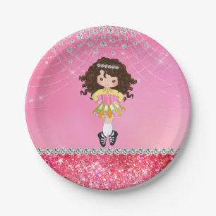 Assiettes En Carton Custom Pink Glam Irish Dance Brunette