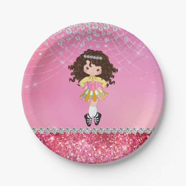 Assiettes En Carton Custom Pink Glam Irish Dance Brunette (Devant)