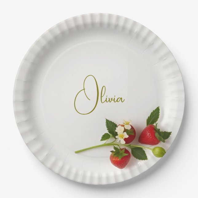 Assiettes En Carton Custom Strawberry Sprig Flower Foliage Name  (Devant)