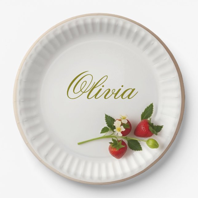 Assiettes En Carton Custom Strawberry Sprig Flower Foliage Name  (Devant)