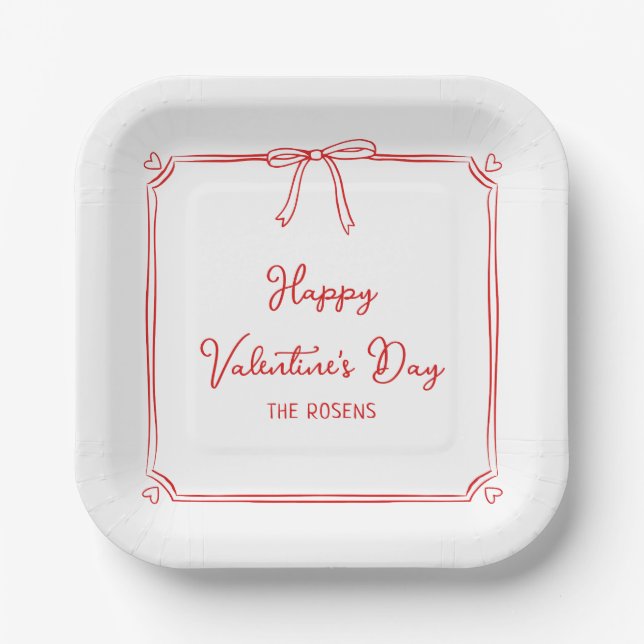 Assiettes En Carton Custom Valentine's Day Party Cute Red Bow Hearts (Recto)