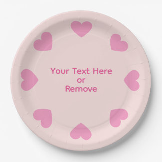 Assiettes En Carton Customizable Pink Heart Paper Plates