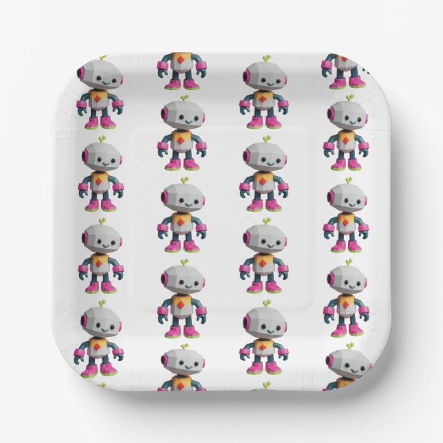 Assiettes En Carton Customizable Robot Kids (Recto)