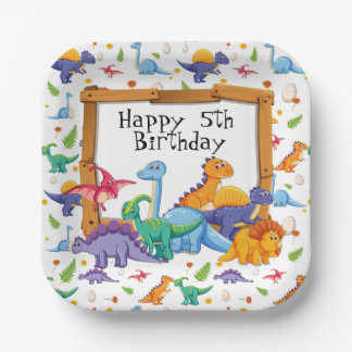 Assiettes En Carton Customize Age Dinosaur Birthday 