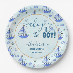 Assiettes En Carton Cute Ahoy C'est un Boy Sailboat Baby shower nautiq