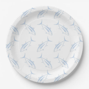 Assiettes En Carton Cute Albacore Thon Poisson en Pastel Bleu et Blanc