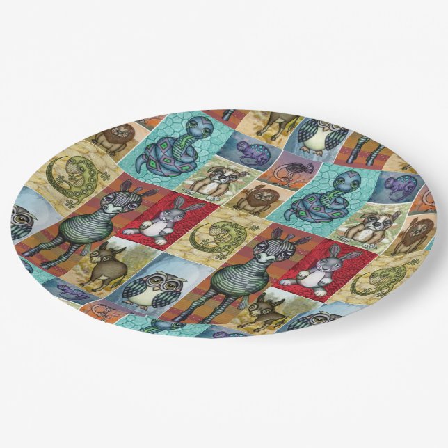 Assiettes En Carton Cute Animal Collage Folk Art Design (Angle)