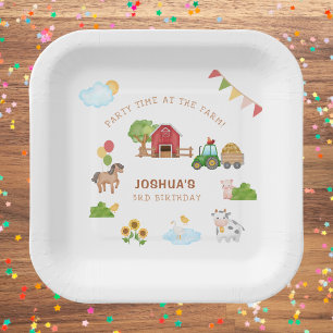 Assiettes En Carton Cute Animaux de ferme Rouge Grange Tracteur Plaque