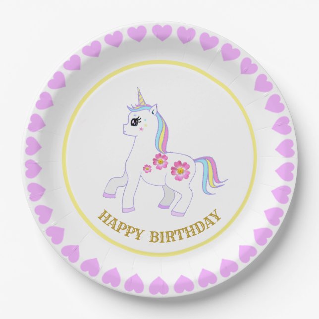 Assiettes En Carton Cute Anniversaire Unicorn (Devant)