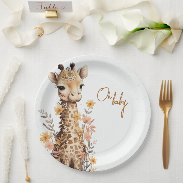 Assiettes En Carton Cute Aquarelle Baby Giraffe Baby shower (Mariage)