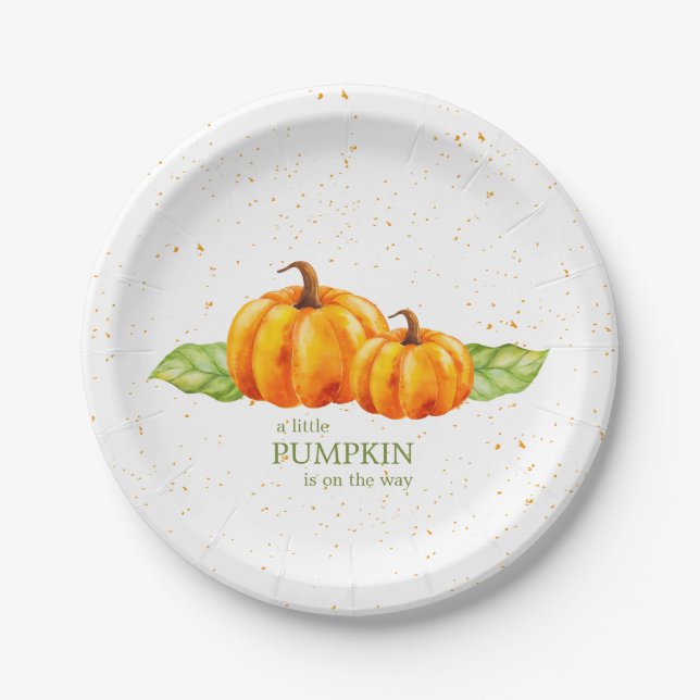 Assiettes En Carton Cute aquarelle Baby shower Citrouille orange (Devant)