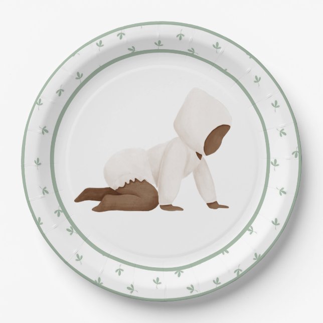Assiettes En Carton Cute Aquarelle Bébé Crawling Baby shower Papier Pl (Devant)