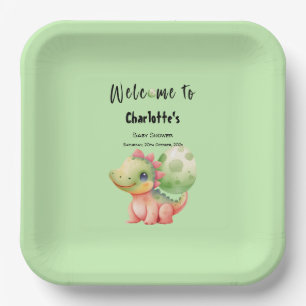 Assiettes En Carton Cute Aquarelle Bébé Dinosaure Baby shower