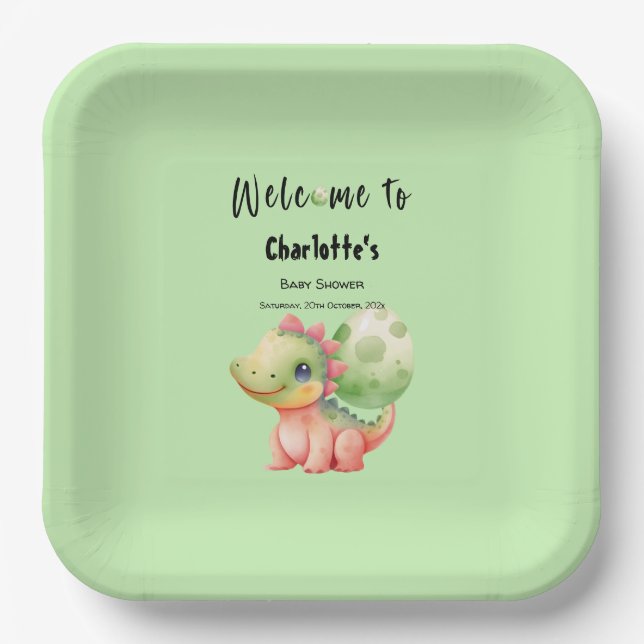 Assiettes En Carton Cute Aquarelle Bébé Dinosaure Baby shower (Recto)