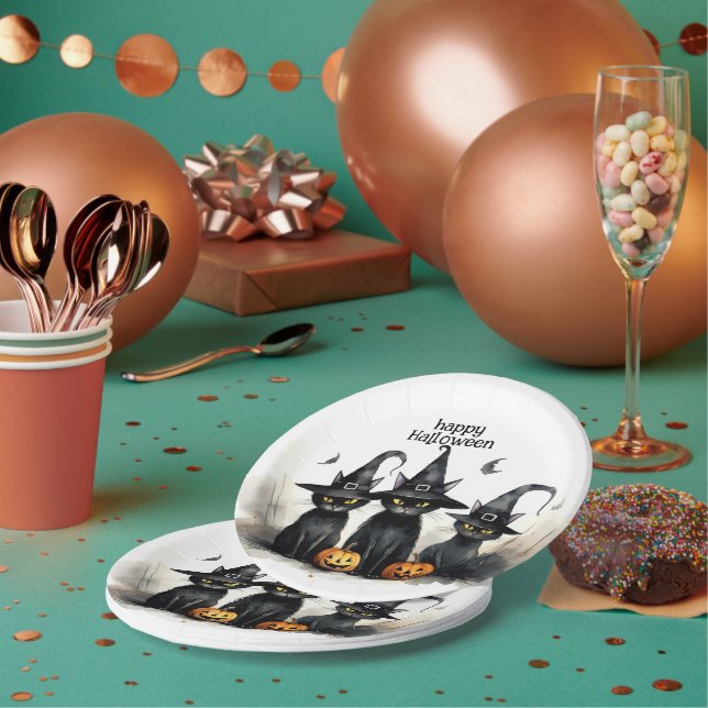 Assiettes En Carton Cute Aquarelle Chats de cuisine Citrouille Hallowe (Multi)