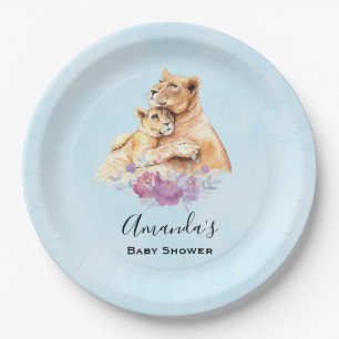 Assiettes En Carton Cute Aquarelle Mère Lion & Baby shower Cub