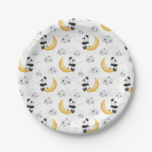 Assiettes En Carton Cute Aquarelle Pêche Panda Motif (Devant)