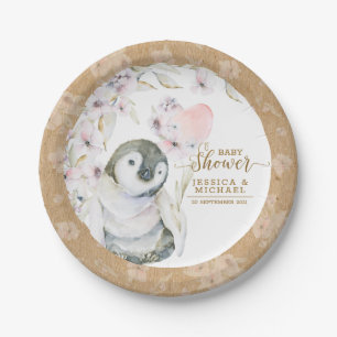 Assiettes En Carton Cute Aquarelle Penguin Baby shower neutre genre