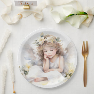 Assiettes En Carton Cute Aquarelle Petite fille Angel Religieux