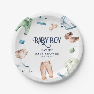Assiettes En Carton Cute Aquarelle Vêtements de garçon Baby shower de 