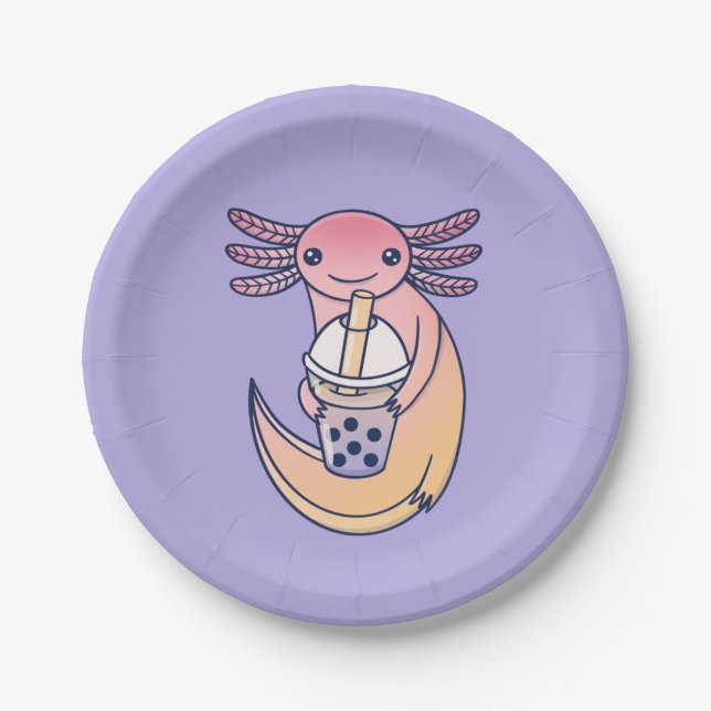 Assiettes En Carton Cute Axolotl avec thé à bulle (Devant)
