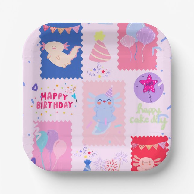 Assiettes En Carton Cute axolotl birthday (Recto)