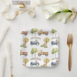Assiettes En Carton Cute Baby Cars And Animals Birthday Party Pattern