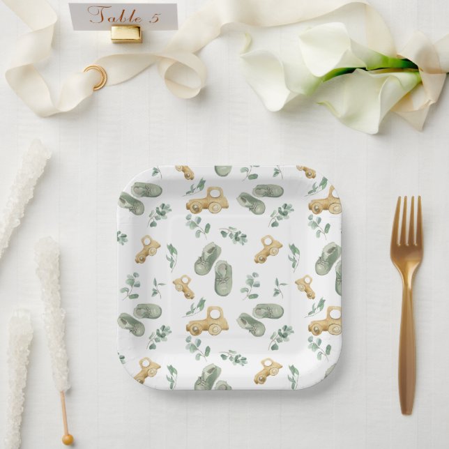 Assiettes En Carton Cute Baby Cars And Shoes Newborn Babyshower Plate (Mariage)