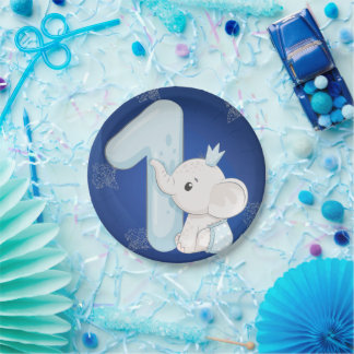 Assiettes En Carton Cute Baby Elephant First Birthday