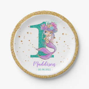 Assiettes En Carton Cute Baby Mermaid 1er Anniversaire Plaque Papier