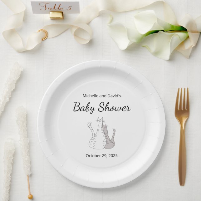 Assiettes En Carton Cute Baby shower Chats Jumeaux Genre Neutre (Mariage)