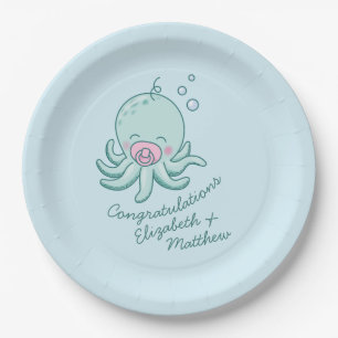 Assiettes En Carton Cute Baby shower Octopus Kawaii fille rose