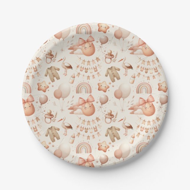 Assiettes En Carton Cute Baby shower Whimsy Plaques en papier beige (Devant)